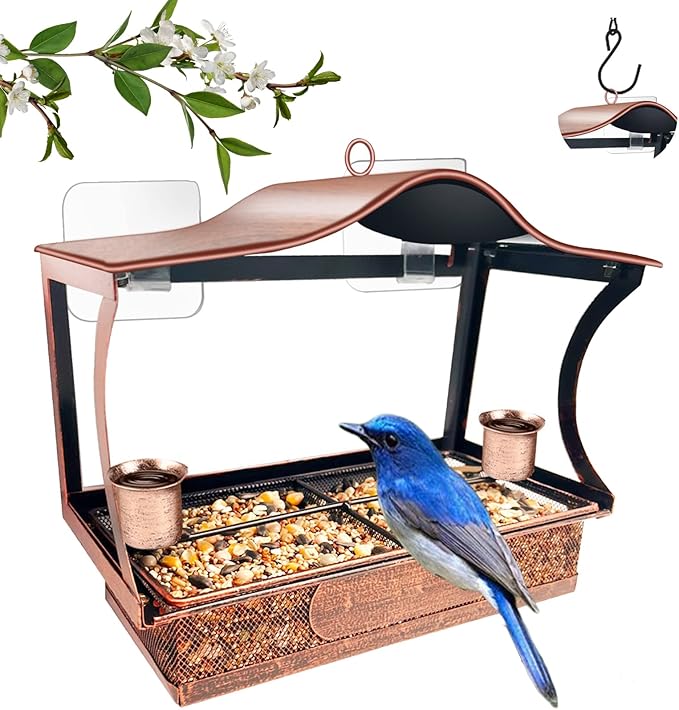 Window Bird Feeder, Metal Window Bird Feeder with Strong Suction Cups