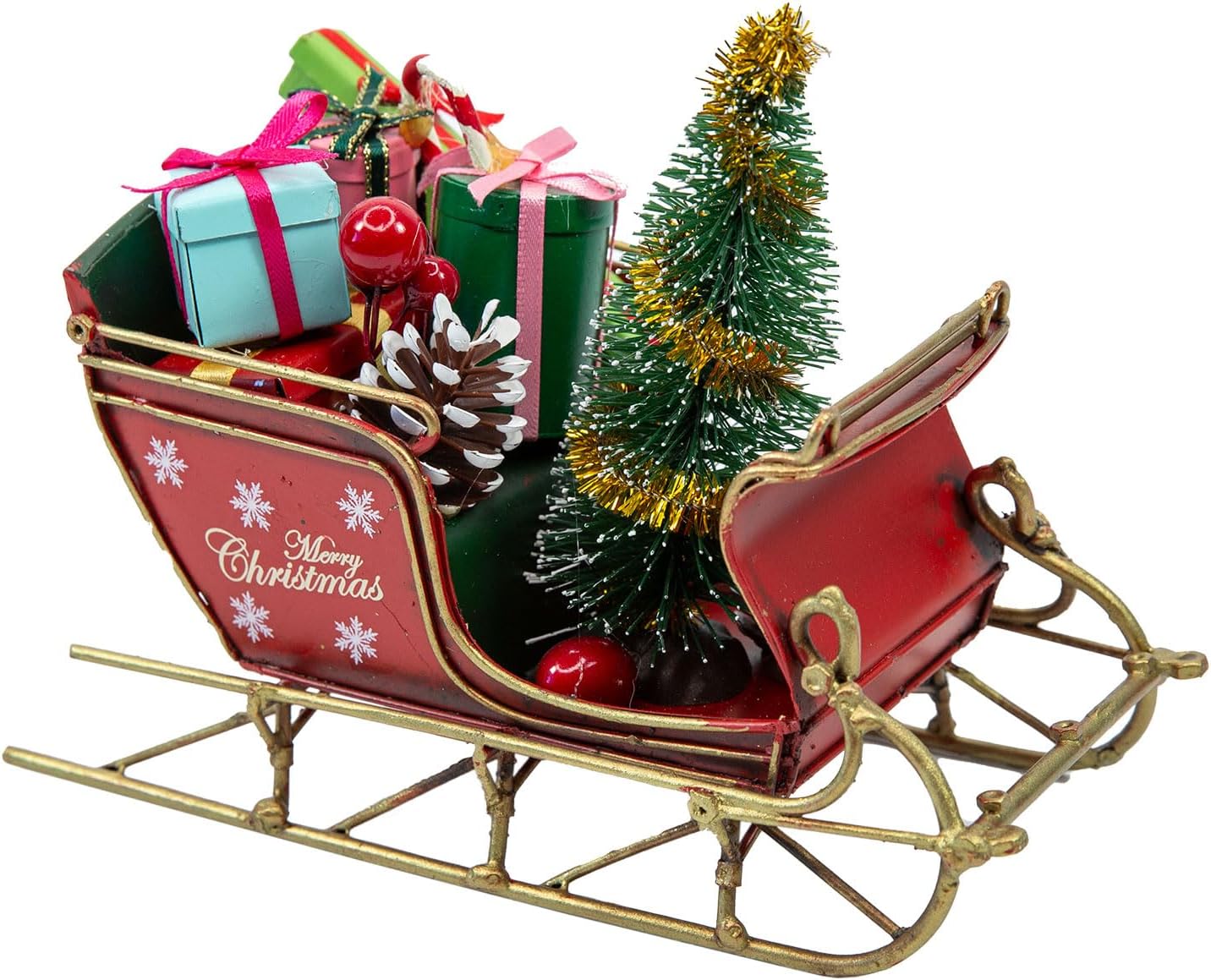 YCHTEWY-Red Santa Sleigh Christmas Decor for Table Top Holiday Home Decorations Decoration with Rustic Charm, Metal Christmas Decor (G) (G RED 11.6")