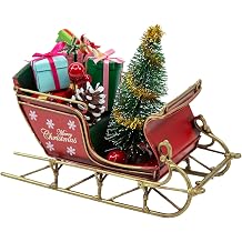 YCHTEWY-Red Santa Sleigh Christmas Decor for Table Top Holiday Home Decorations Decoration with Rustic Charm, Metal Christmas Decor G G RED 6.7"