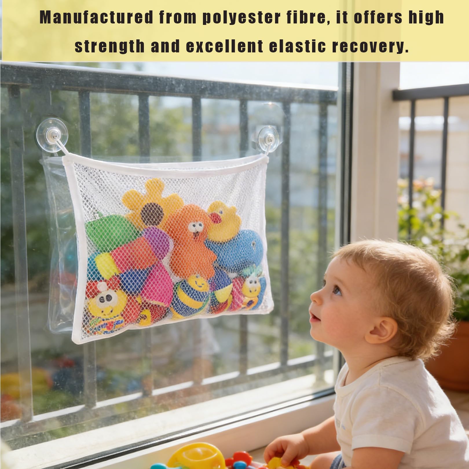 2PCS Bath Toy Storage,2 Sizes Bath Toys Net With Suction Cup,Foldable Bathtub Toy Holder for Kids Multi-use Organizer Bags Mesh for Bathroom Shower Supplies Organization Anti Mould Keep Dry (White) - Image 4