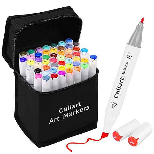 Caliart Alcohol Based Markers, 52 Colors Art Marker Set Fine & Chisel Dual Tip, Permanent Colored Pens for Adults Artists Coloring Book Illustration Sketch Lettering Drawing Cards Planner - 52 Colors