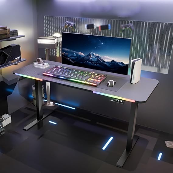 Dual Motor Electric Standing Desk with RGB Lights, 47.2in Sit-Stand Gaming & Office Table, Ergonomic Height Adjustable Workstation for Home & Office Use (47.2in/120cm)