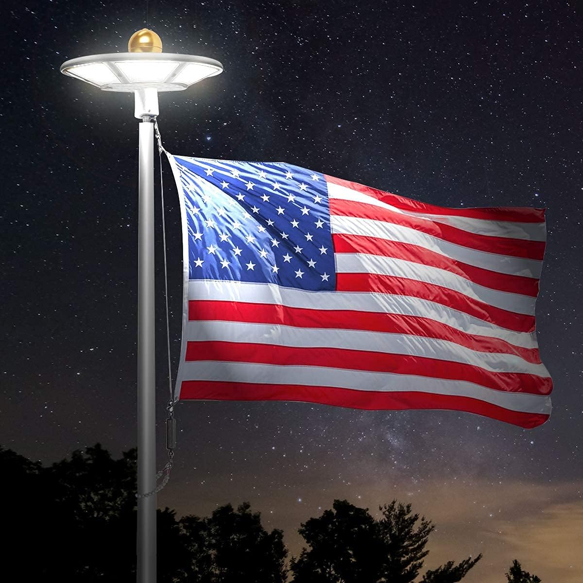 Flag Pole Light Outdoor Dusk to Dawn, Waterproof 200 LED 2000lm Extra Bright Solar Flag Light, Solar Powered Flagpole Lights for 15 to 25 Ft In-ground FlagPoles, 100% Flag Coverage(White)