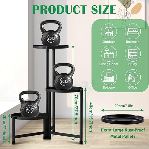 Miniatura 3 de Soporte de metal para plantas para interiores y exteriores, estante de metal negro de 3 niveles, estante de exhibición de esquina de 29 pulgadas de