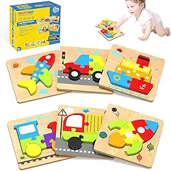 Blocos Montar de Madeira Quebra-Cabeças Montessori Educativos Brinquedos Infantis 6 Formas