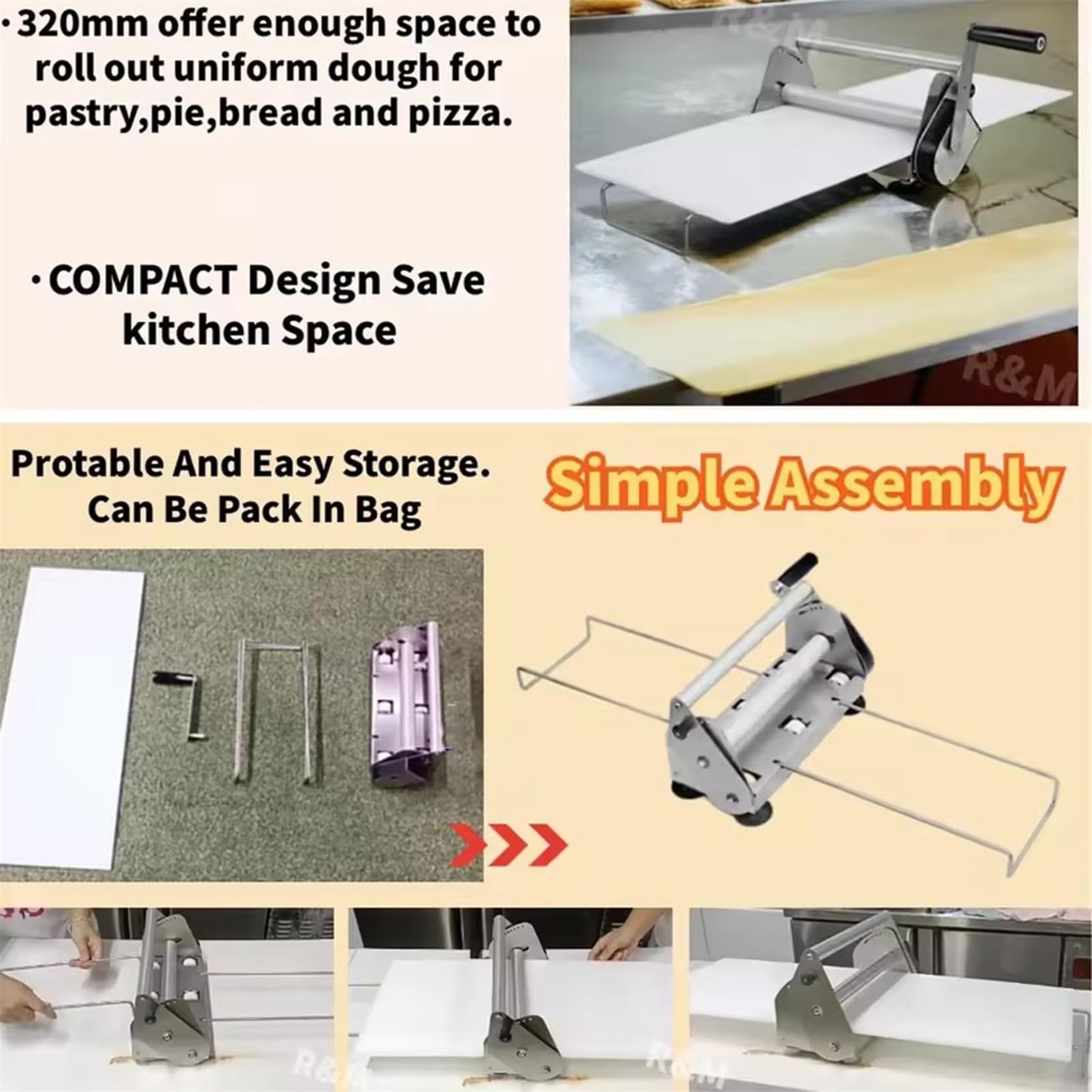 Manueller Fondant-Teigblech, kompakter Teigroller für Croissants, Backpresser, 300 g Kapazität, ideal für private und professionelle Bäcker
