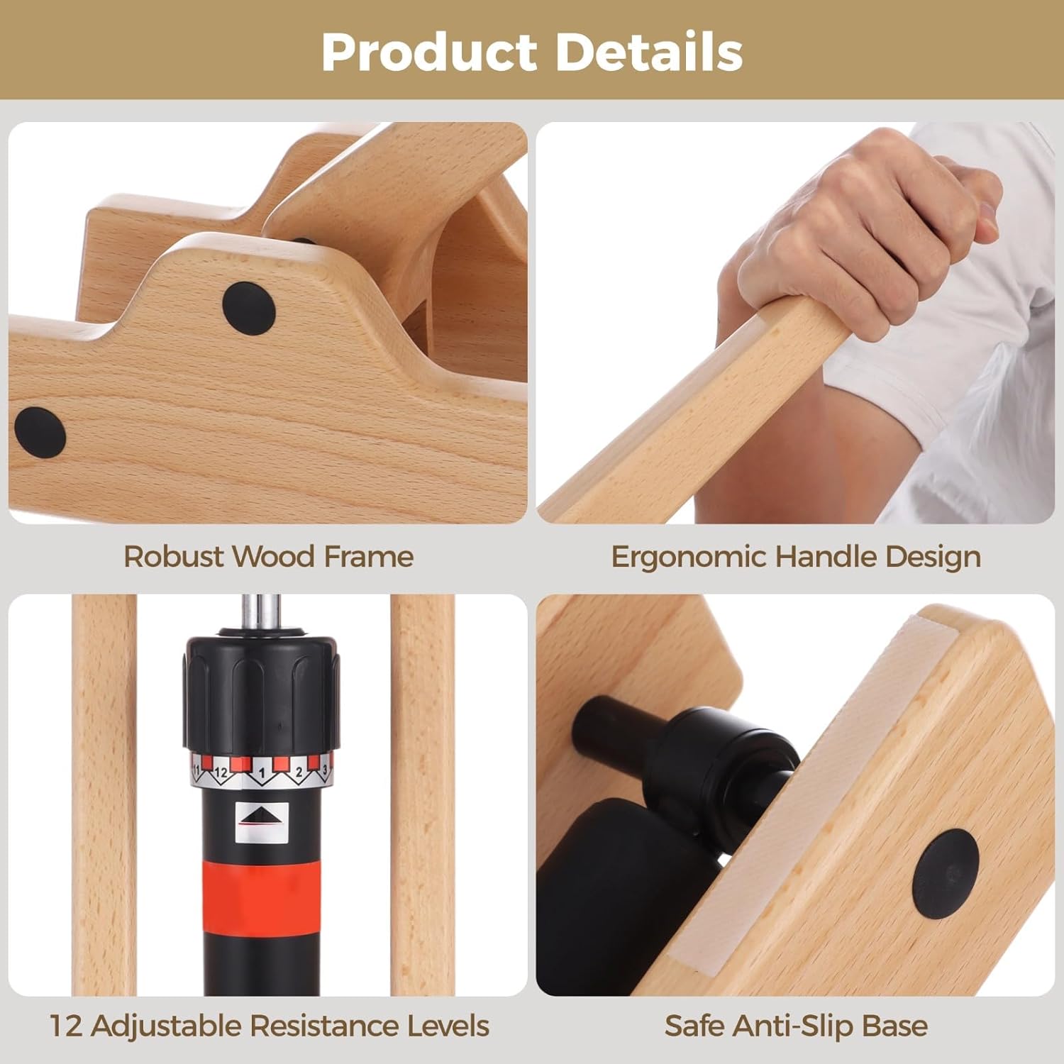 12-Level Arm Wrestling Trainer for Forearm Strengthening, Home Gym Equipment, Wooden Grip Strength Trainer, Adjustable Hydraulic Resistance