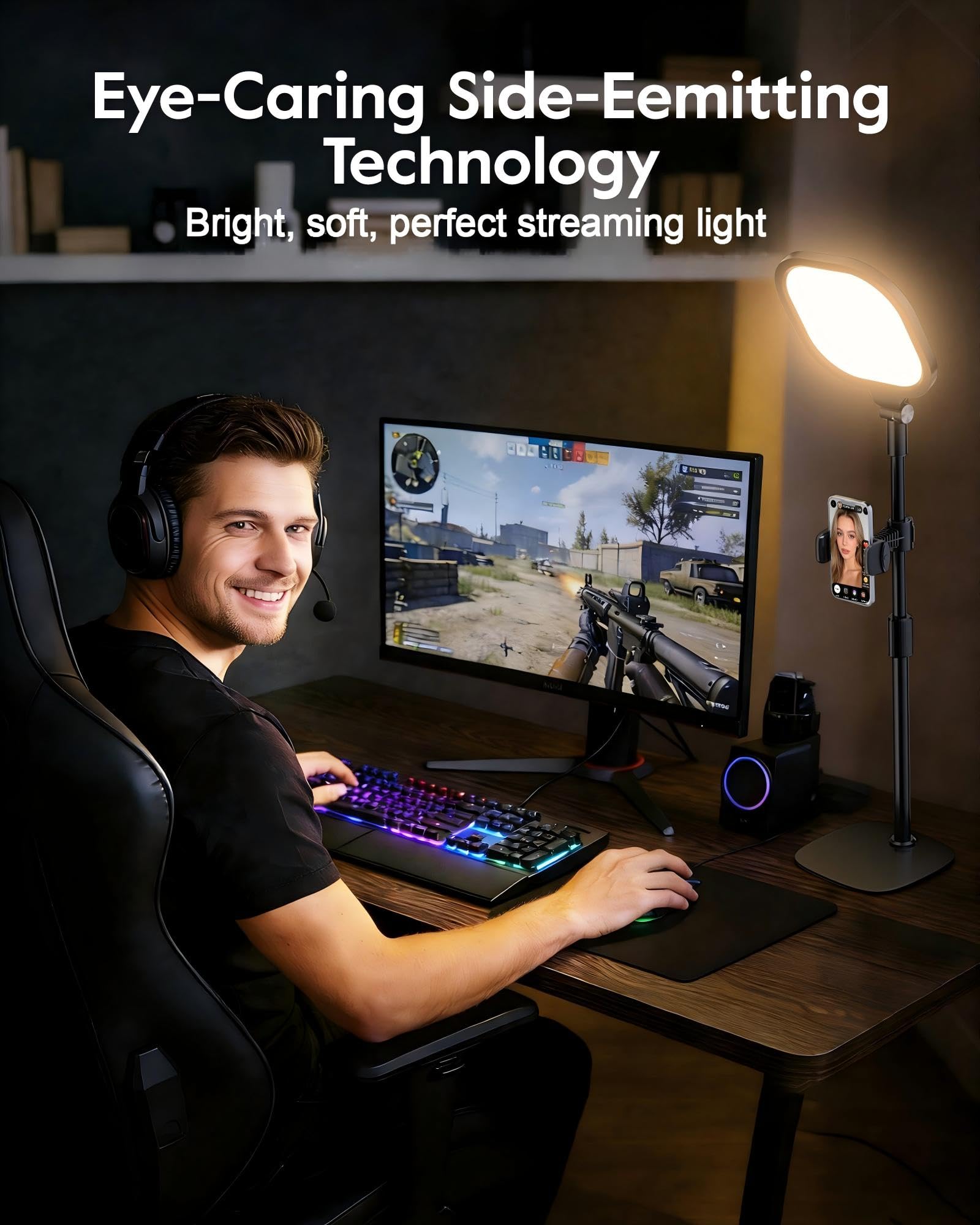Lampa pierścieniowa na biurko ze stojakiem, lampa pierścieniowa z uchwytem na telefon, ściemniana lampa do laptopa do połączeń wideo, streamingu, kamery internetowej, makijażu, spotkań Zoom