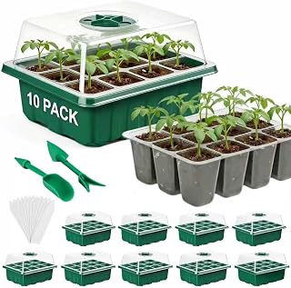 VPQZUPG 120 Cell Seed Starter Kit - 10 Pack Trays with Humidity Domes, Drainage Holes, Mini Greenhouse for Fast Germination (Green)