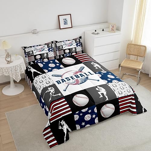 Miniatura 3 de Juego de ropa de cama individual de béisbol deportivo para niños y adolescentes, juego de edredón de atletas de béisbol para niños, juego de edredón