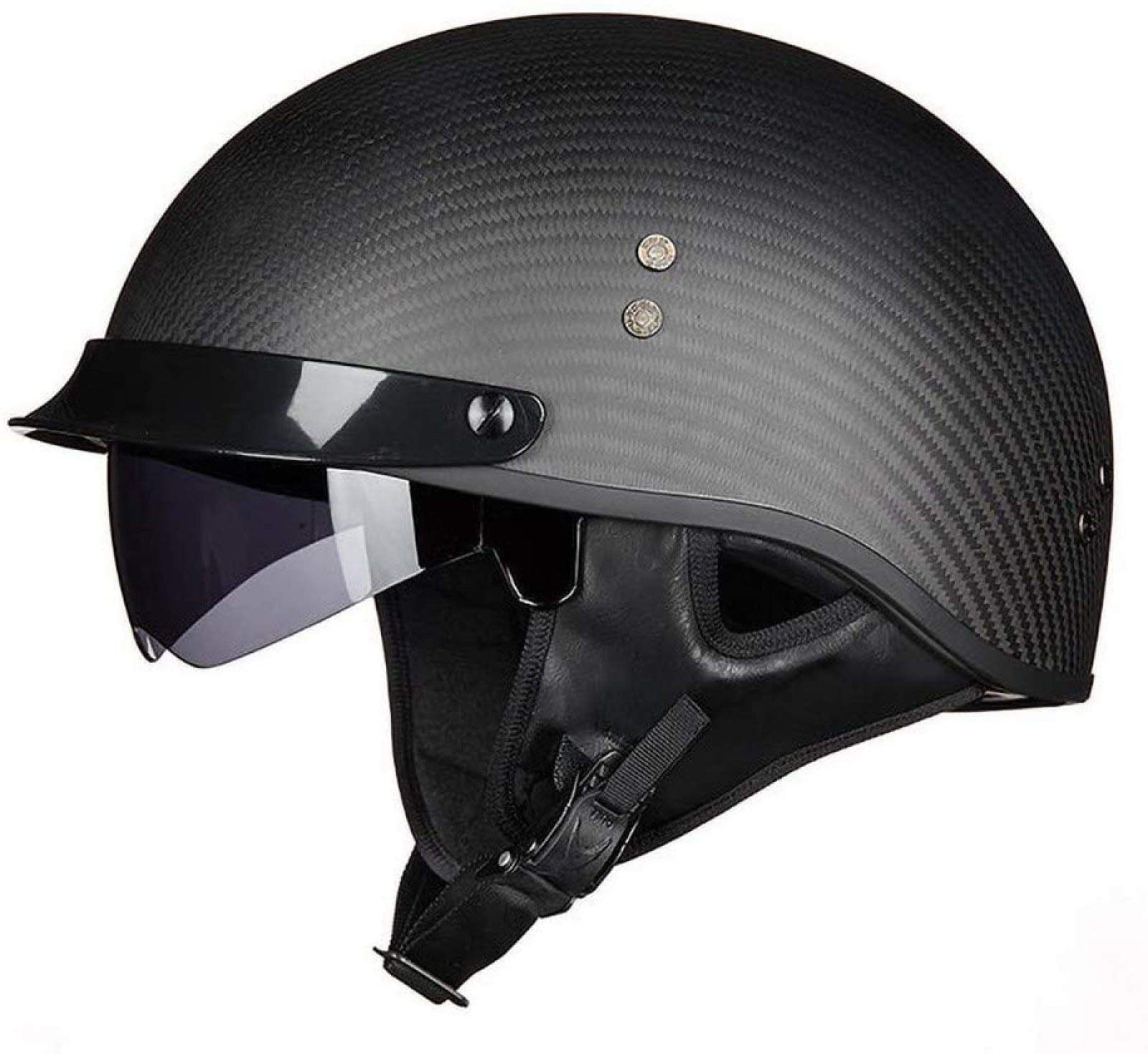 EBAYIN Motorradhelm Retro Harley Motorrad Carbon Carbon Halbhelm ECE-zertifizierter Cruiser Chopper Scooter Pilot Jet Helm Helm Mit Offenem Gesicht Unisex Eingebaute Schutzbrille,A-M=（57~58cm）