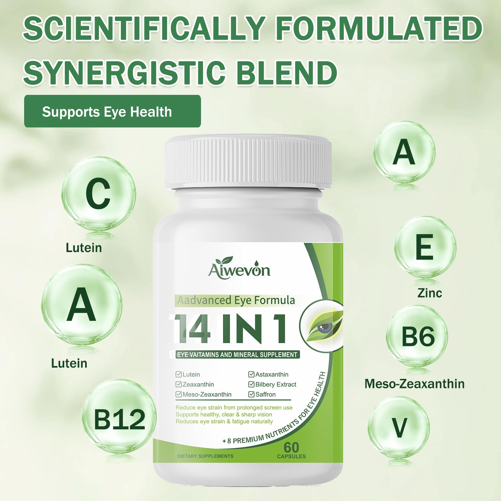 14 in 1 Eye Vitamins Supplement for Vision & Eye Health – Lutein and Zeaxanthin Macular Support Formula for Clear Vision – Eye Supplements for Adults & Seniors, 60 Capsules — Amazon image 6