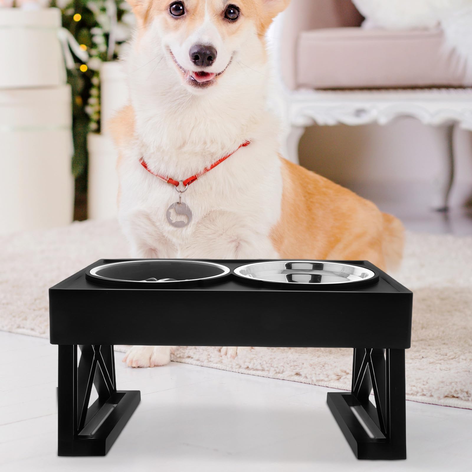 Gamelle pour Chat Gamelle pour Nourriture et Eau du Chien Surélevée Anti-glouton Double Bol en Acier Inoxydable et Abs pour Nourriture et Eau, Chats et Chiens, Voyage et Extérieur