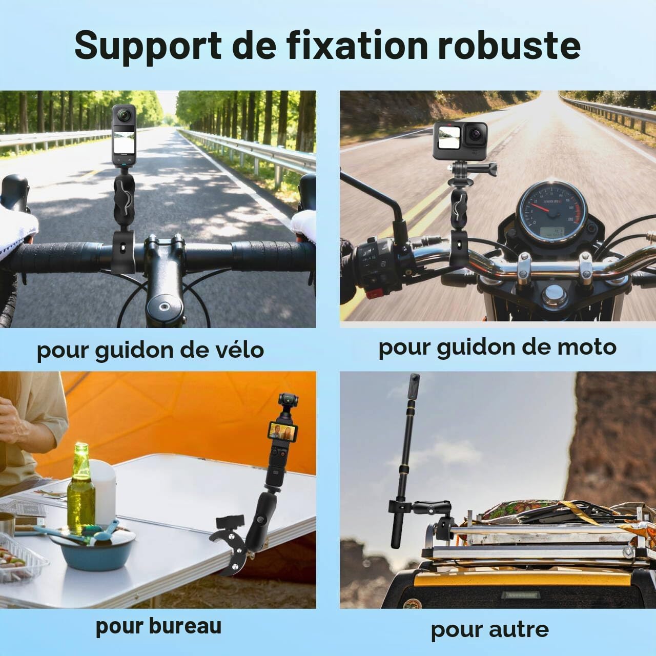 Moto Caméra Support avec 43" Perche Compatible avec Insta360 X5-X (Gold)