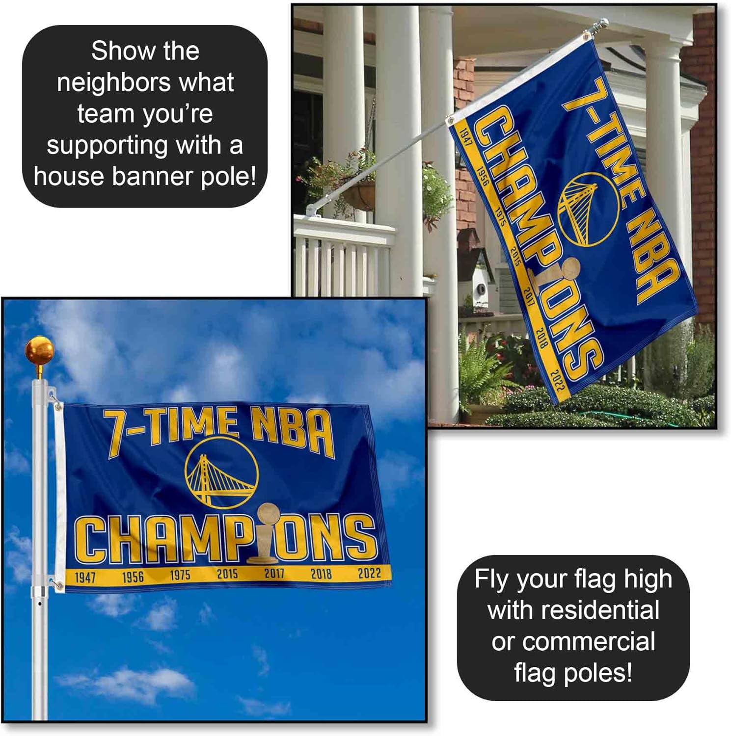 Golden State Warriors 7 Time Basketball Champions Large Banner Flag - Image 3