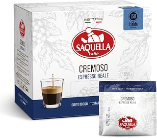 SAQUELLA | Cremoso Espresso Reale - Caffè Gusto Deciso, Tostatura Classica - Cialda Compostabile ESE 44MM (150 Unità)