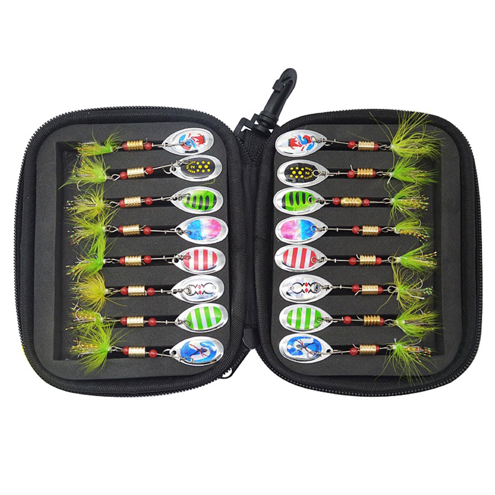 Lot de 80 appâts en métal avec hameçon, cuillère de pêche, kit de