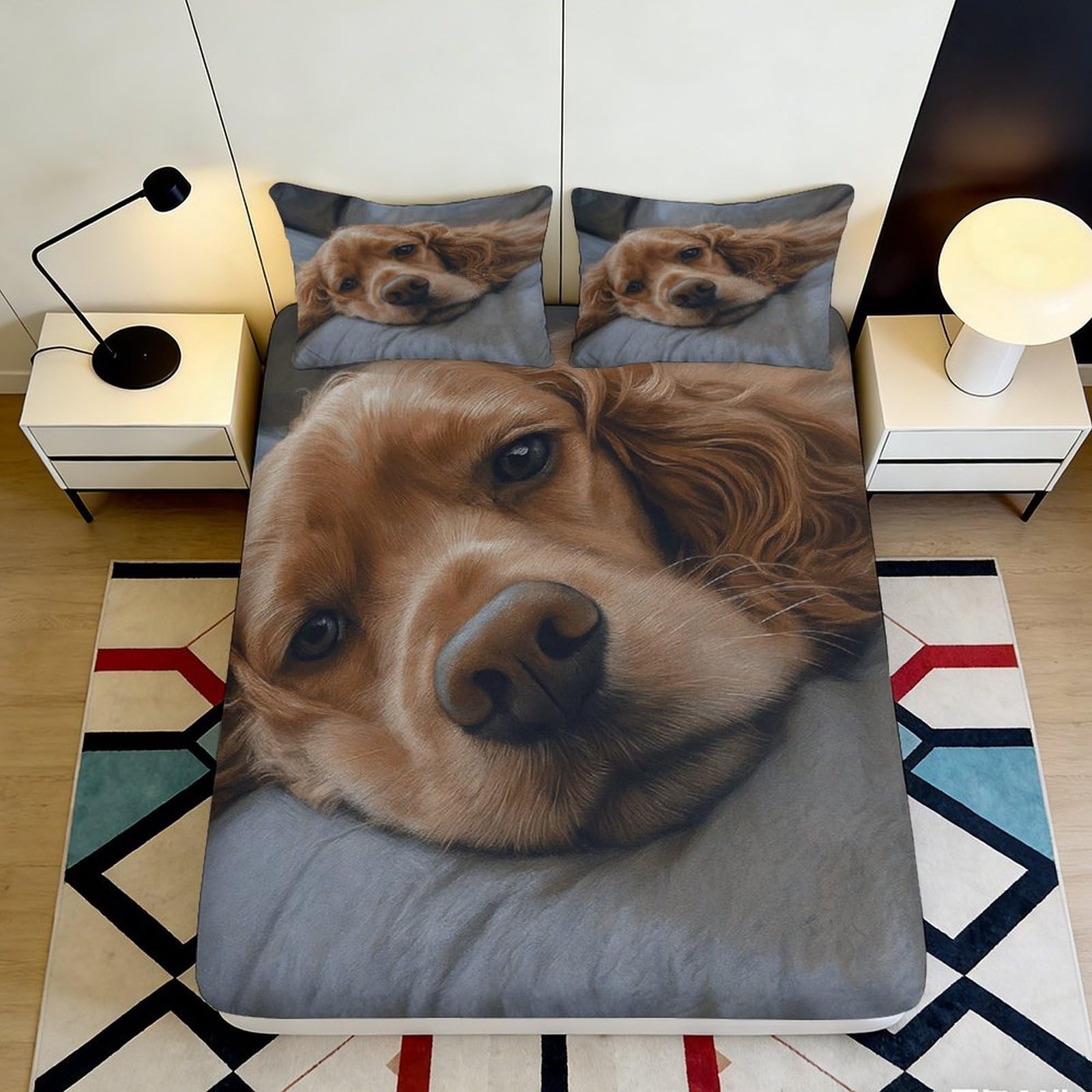 Decorative Dog Theme Fitted Sheet 3D Printed Soft Touch Microfiber Bed Cover for Home Bedroom Guest Room Bedding 90x200x25cm