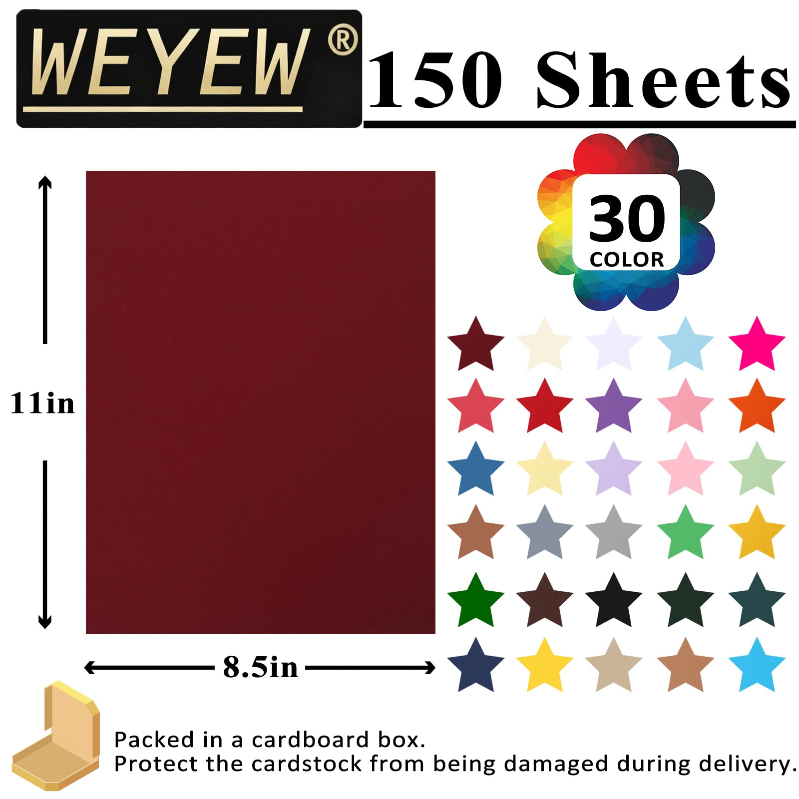 Farbiger Karton, 8,5 x 11 cm, sortiert, 150 Blatt, 29,5 kg/180 g/m², Druckpapier für Bastelarbeiten, Kartenherstellung, Scrapbooking, Party-Dekorationen, Schulbedarf für Kinder