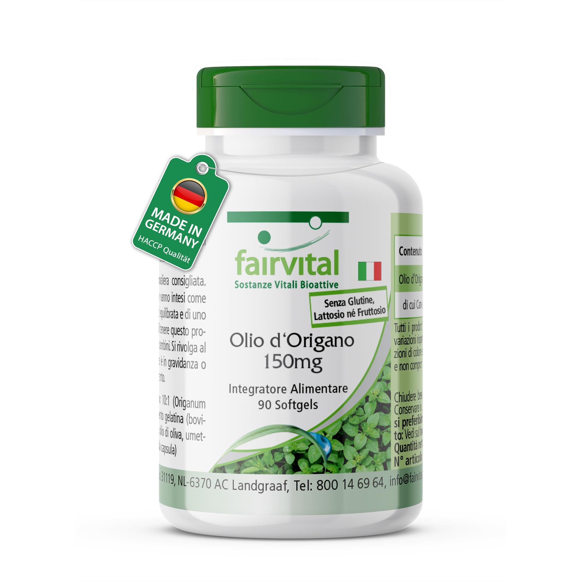 fairvital Capsule di olio di origano 150 mg, 90 capsule molli, facili da deglutire, ALTO DOSAGGIO, estratto di olio di origano 10:1, Origanum vulgare