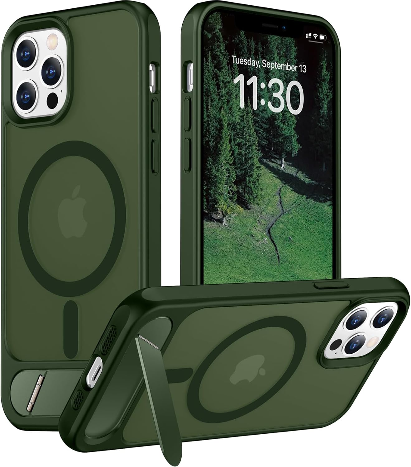 Temdan Magnetic Compatible with iPhone 12 Case & iPhone 12 Pro Case, [Built-in Invisible Kickstand][Compatible with MagSafe][Military Grade Shockproof] Slim Translucent Matte Phone Case 6.1" iPhone 12/12 Pro 6.1" Green