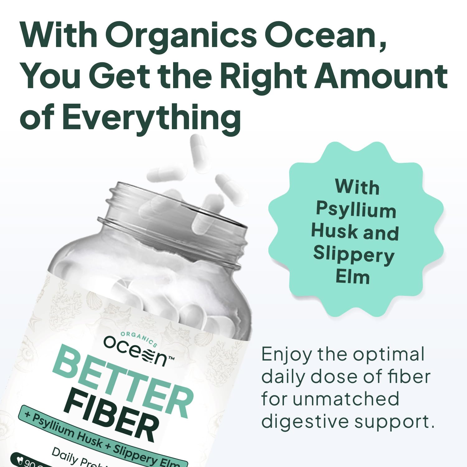 Organics Ocean Better Fiber with Psyllium Husk & Slippery Elm, 90 Capsules — Amazon image 3