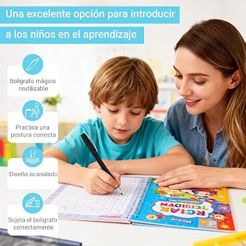 Writing Practice Books for Kids Ages 3-5 (4 Books) - Reusable Magic Notebooks with Slots and Pens - Nursery Kit with Alphabet, Math, Numbers and Drawing