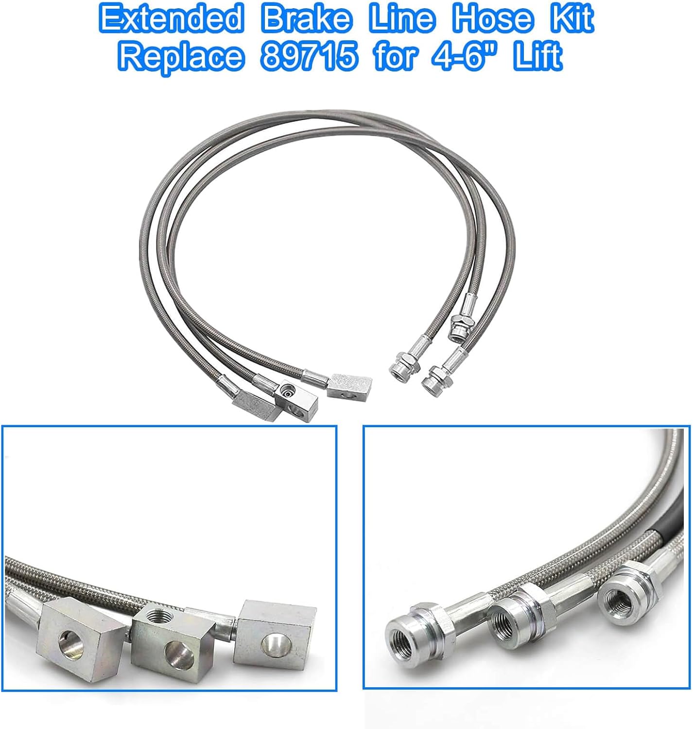 89715 Front/Rear Extended Brake Lines Replacement for Jeep Wrangler TJ YJ 1987-2006 ，For Cherokee XJ 1984-2001, Stainless Brake Line 4-6"