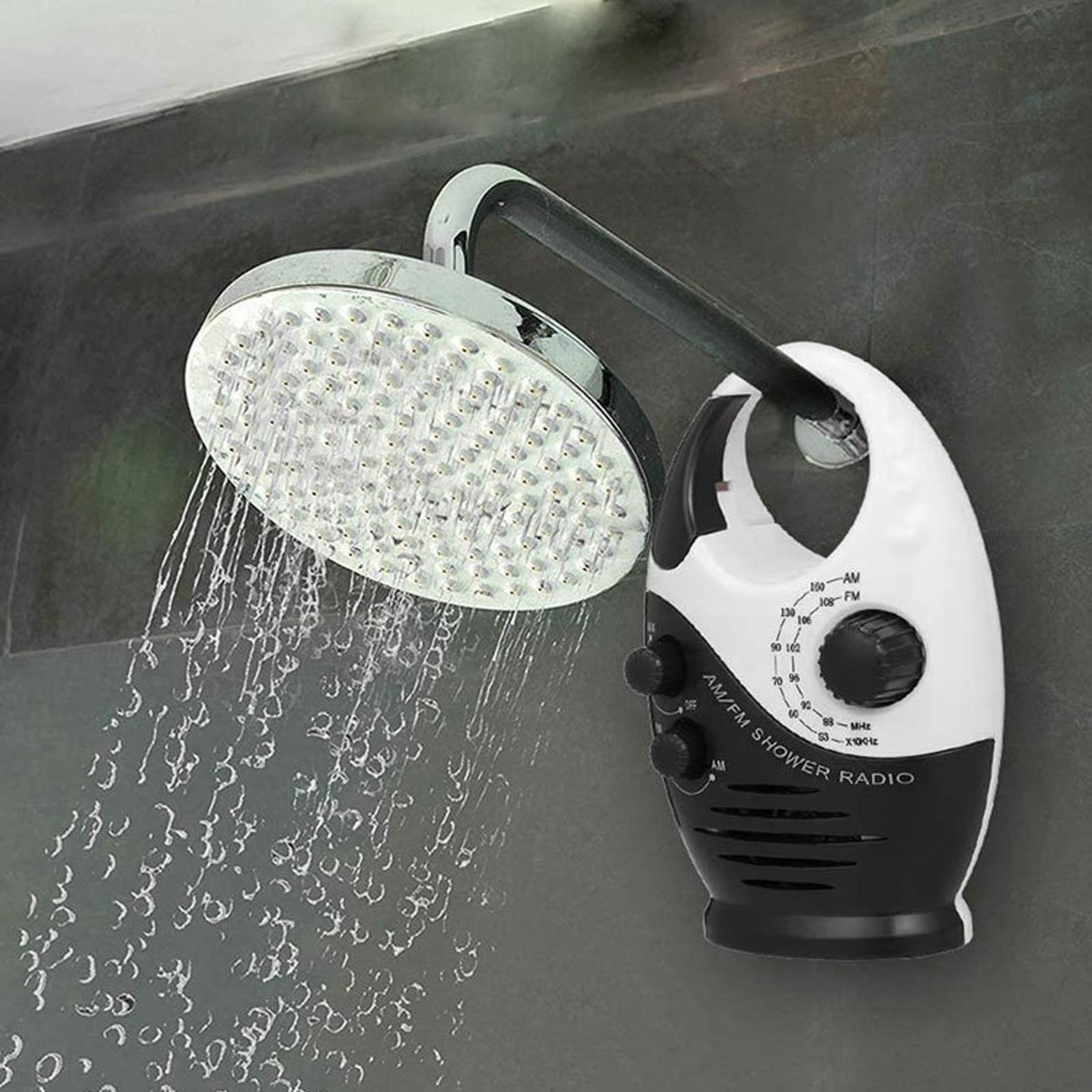 Yunseity Radio de Ducha a Prueba de Agua, Radio Am FM Portátil de Doble Banda con Diseño de Gancho, Altavoz Incorporado de Radio con Batería, para Baño Cocina Uso Al Aire Libre (Negro)