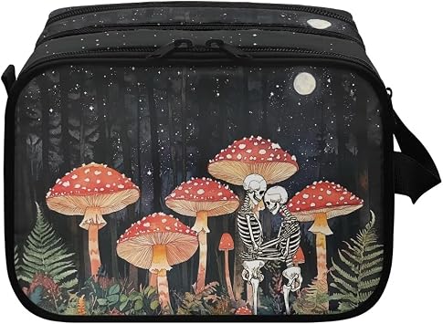 Mushroom Skeleton Travel Toiletry Bag for Women Full Moon Large Capacity Make Up Organizers for Teenager Travel Essentials with Transparent Double Layered