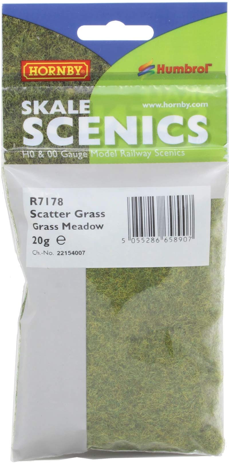 Hornby R7178 Static Grass - Grass Meadow, 2.5mm for Model Railway OO Gauge, Model Train Accessories for Adding Scenery, Dioramas, Woodland, Buildings and More, Model Making Kits - 1:76 Scale