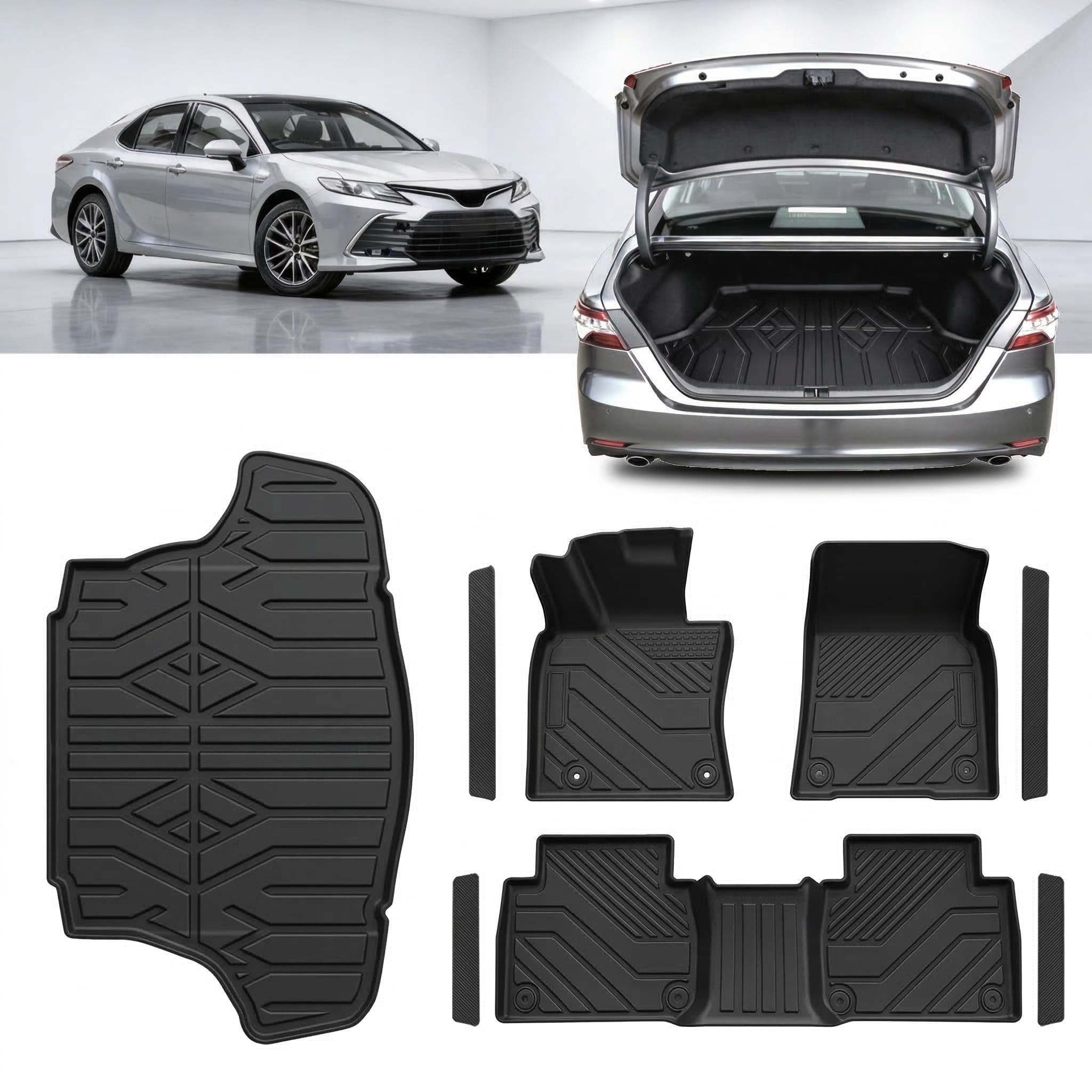 Custom Fit TPE Car Floor Mats & Cargo Liner Set for Toyota Camry 2024 2023-2018 (Not for Hybrid or AWD), All-Weather Anti-Slip Protection with 3D Waterproof High-Edge & Original Retention System