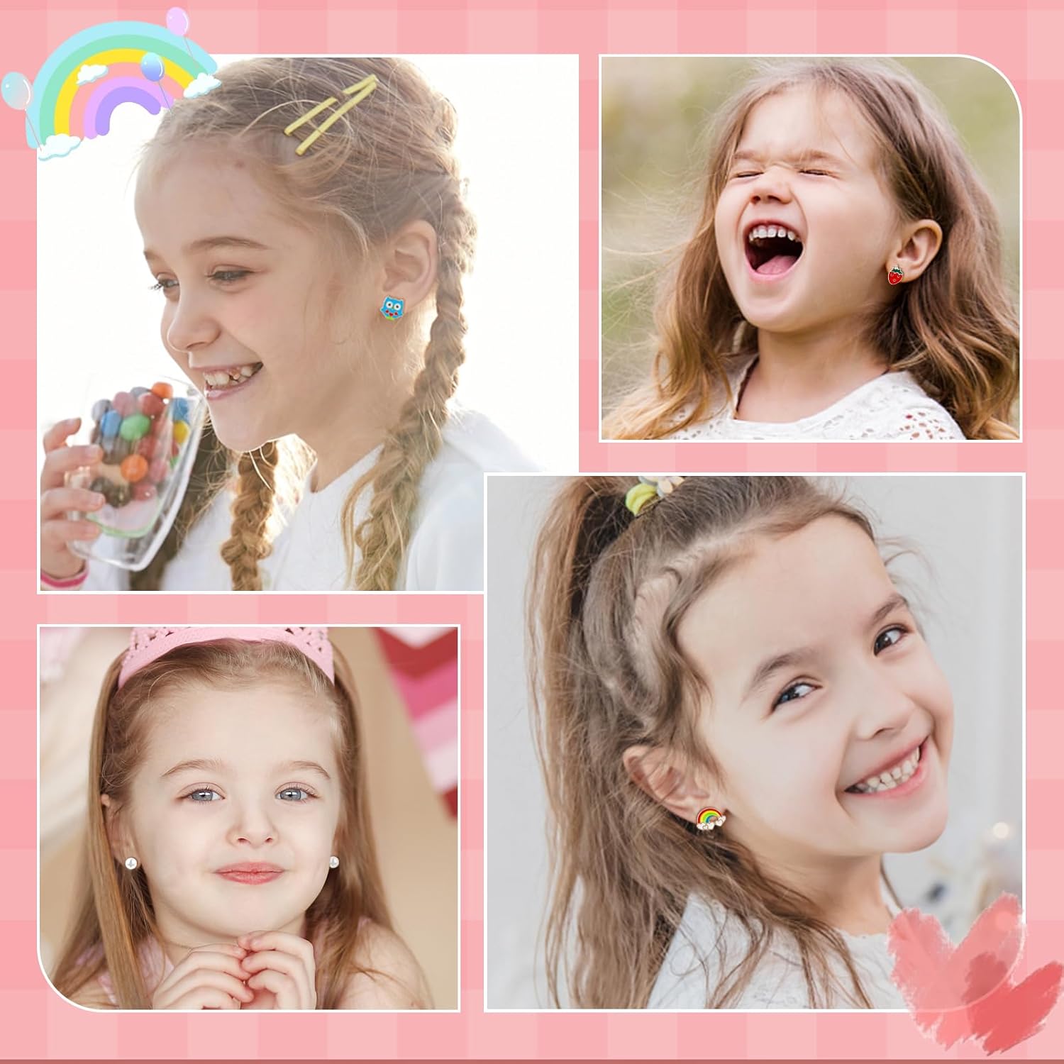 32/40 Pairs Hypoallergenic Stud Earrings for Girls Kids Stainless Steel Stud Earrings Set Vivid Colors and Multi-styles Cute Earring Jewelry Gifts for Girls Kids - Image 7