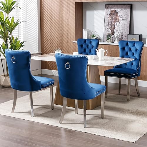 Miniatura 99 de Juego de 6 sillas de comedor modernas de mediados de siglo, con respaldo tapizado de terciopelo verde, sillas de cocina y comedor, patas de metal