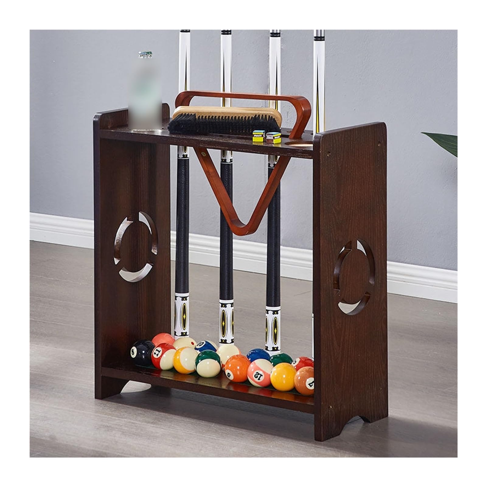 Support de billard mural pour 9 queues avec rangement d'accessoires intégré