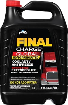 PEAK Final Charge Global Extended Life 50/50 Prediluted Antifreeze/Coolant for All Heavy Duty Engine Cooling Systems, 1 Gal.