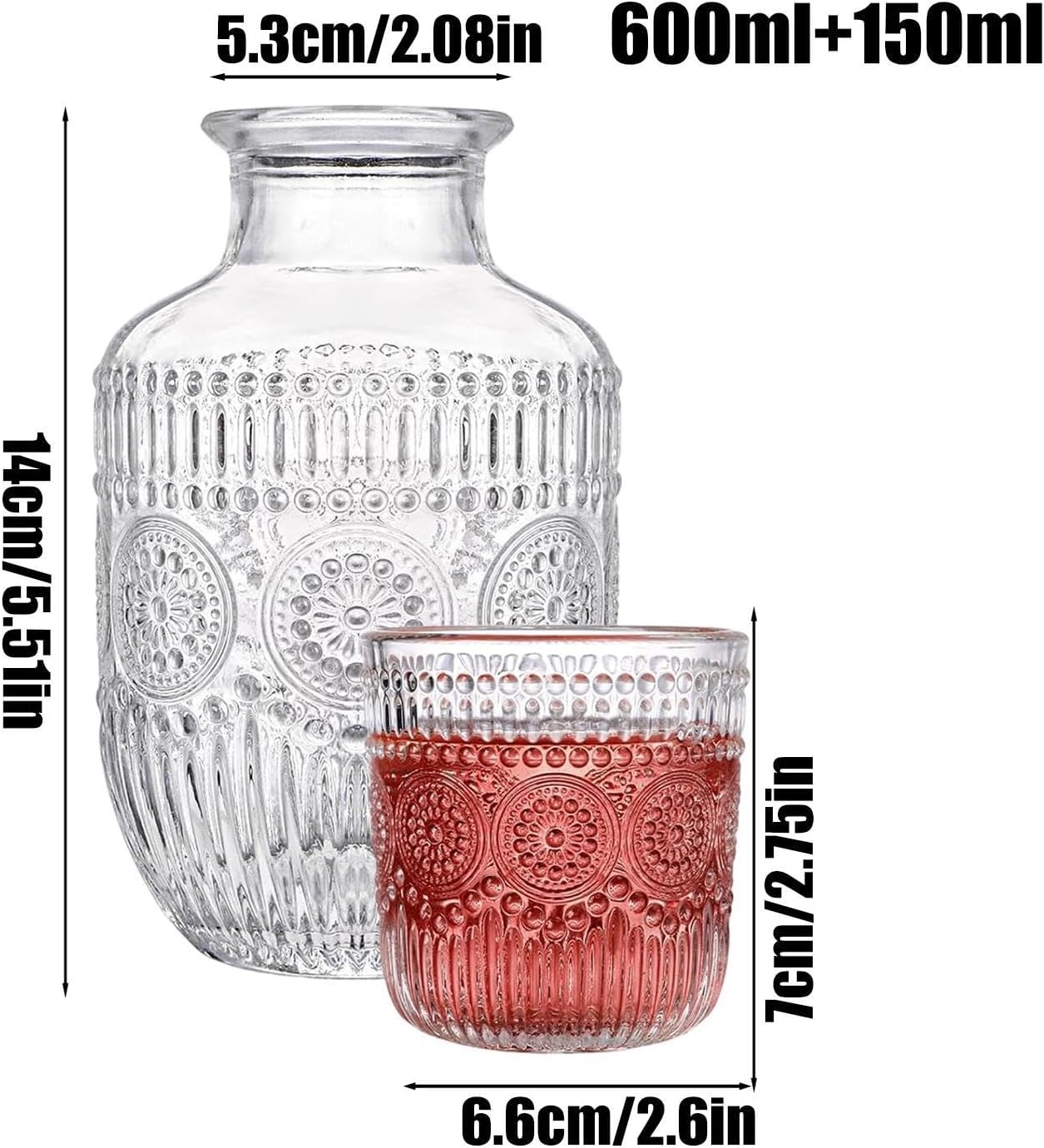Bedside Carafe Set - Glass Pitcher and Tumbler, Nightstand Water Bottle