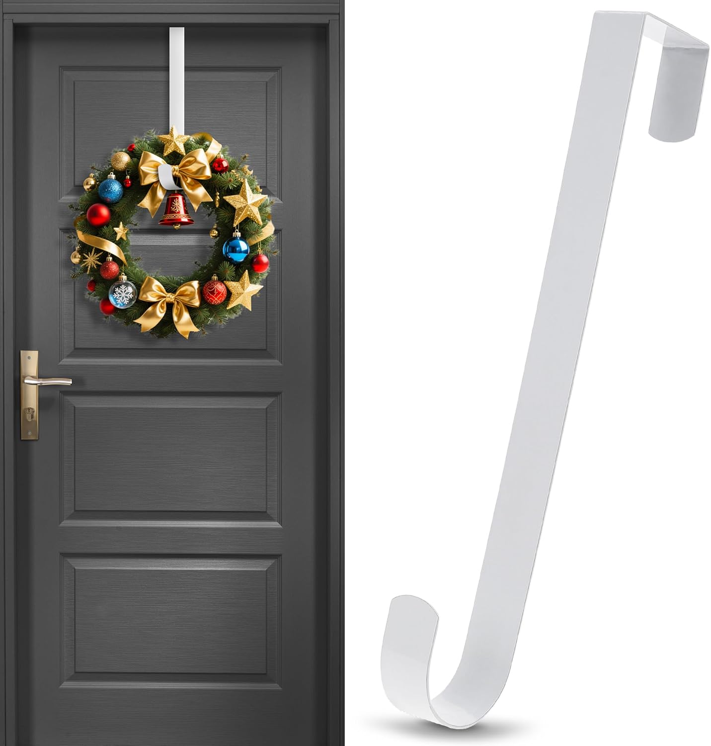 12 in Wreath Hanger for Front Door White Wreath Hangers Over The Door Hanger Hook Wreaths Holder Christmas Halloween Indoor Outdoor Wreaths Wall Hook Decorations Narrow