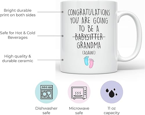 Miniatura 2 de YouNique Designs Taza de café Grandma Again, 11 onzas, anuncio de embarazo para la abuela otra vez, color blanco