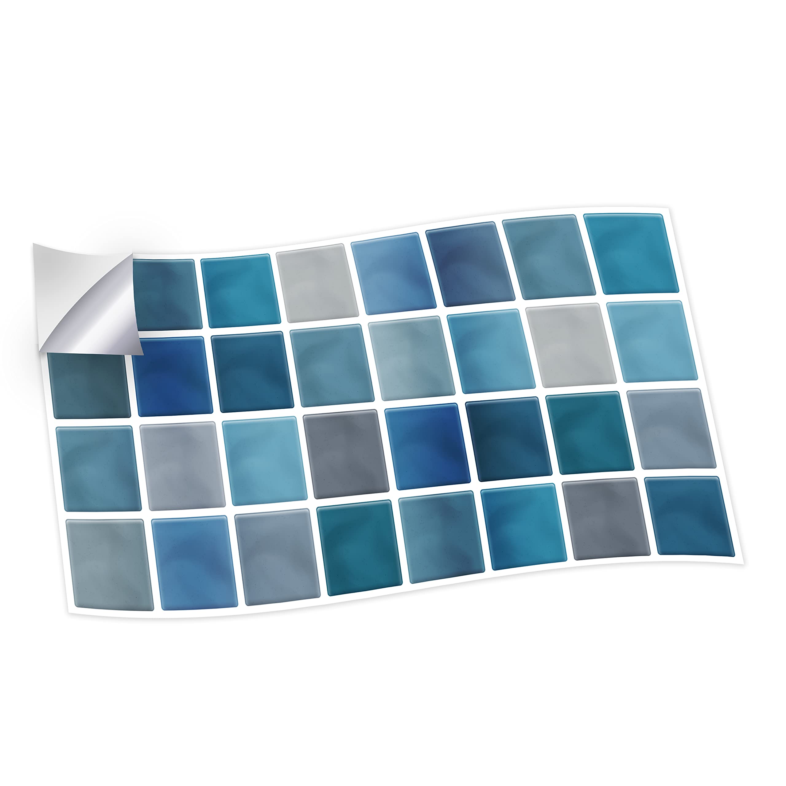 WALPLUS 12pcs(28.5x14cm/11.2x5.5in) Classic Blue and Grey Mosaic Wall Tile Sticker Peel and Stick Backsplash Decals Vinyl Home Decors Splashback for Kitchen Bathroom Tile Paint Stick on Wall