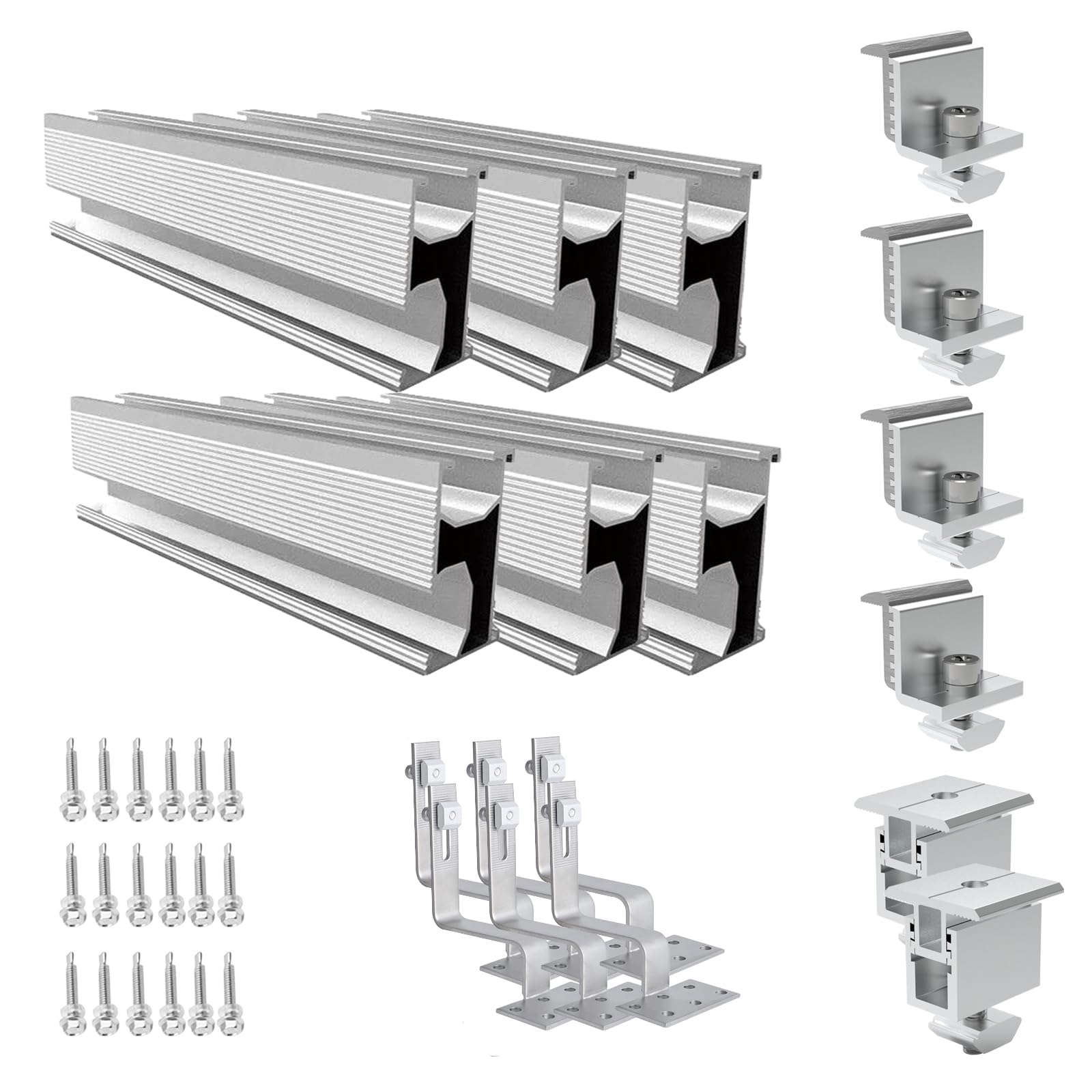 Kit de montage solaire photovoltaïque pour toit de tuiles avec crochets de toit,rail de fixation pour toit de tuiles pour une hauteur de module de 30 à 50 mm (pour 2 modules)