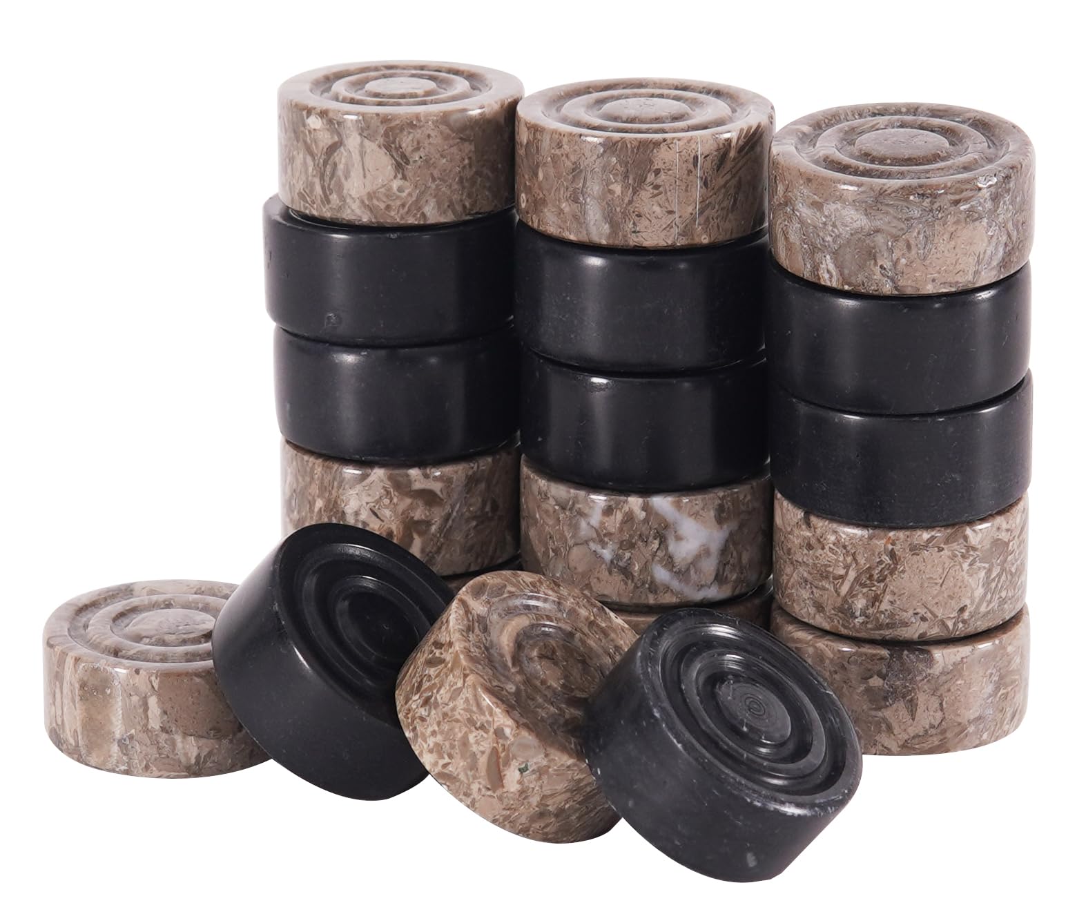 Radicaln Marble Checker Figures 1.25" Black and Oceanic – Handmade Pieces for Checker Board, Draughts & Chess Set