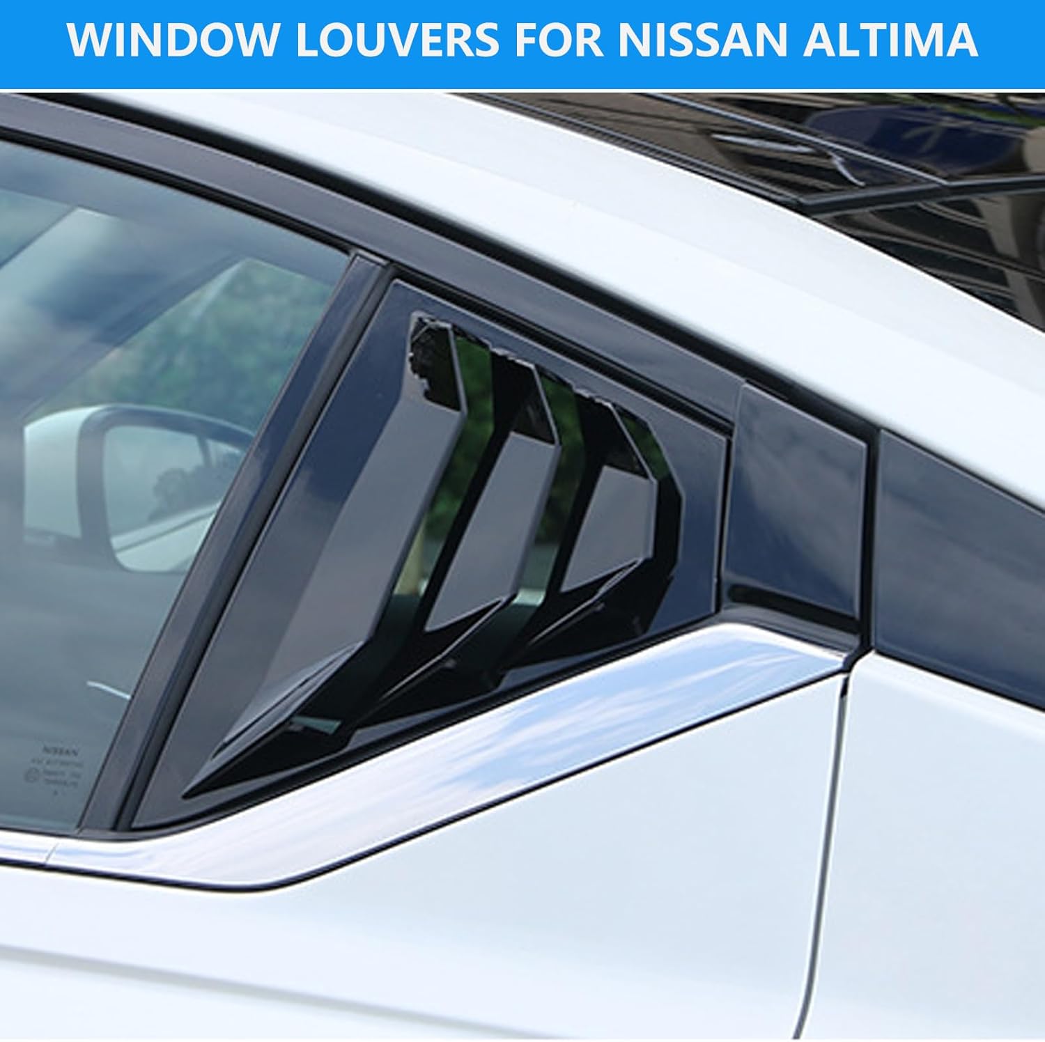 2PCS Rear Side Window Louvers Spoiler for Nissan Altima 2019 2020 2021 2022 2023 2024 Accessories Air Vent Scoop Shade Cover Sport Blinds - Bright Black