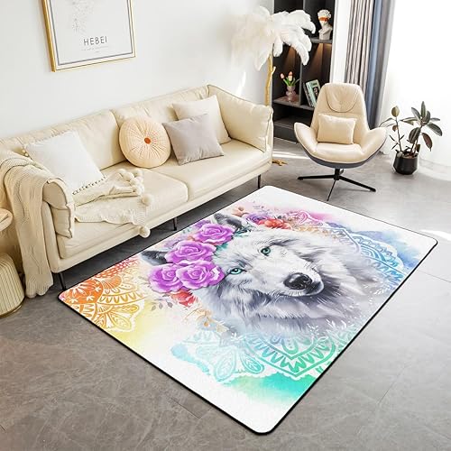 Erosebridal Alfombra bohemia de loto teñido anudado, diseño de loto safari, ojos verdes, mandala, flor, exótica, para sala de estar, para niños,