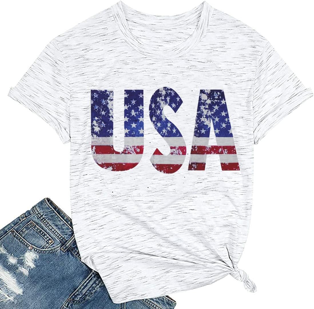 American Flag Shirt 4th of July Shirt Women Ring Hole Sexy V-Neck Short Sleeve T-Shirt Casual USA Patriotic Tees Tops - Image 2