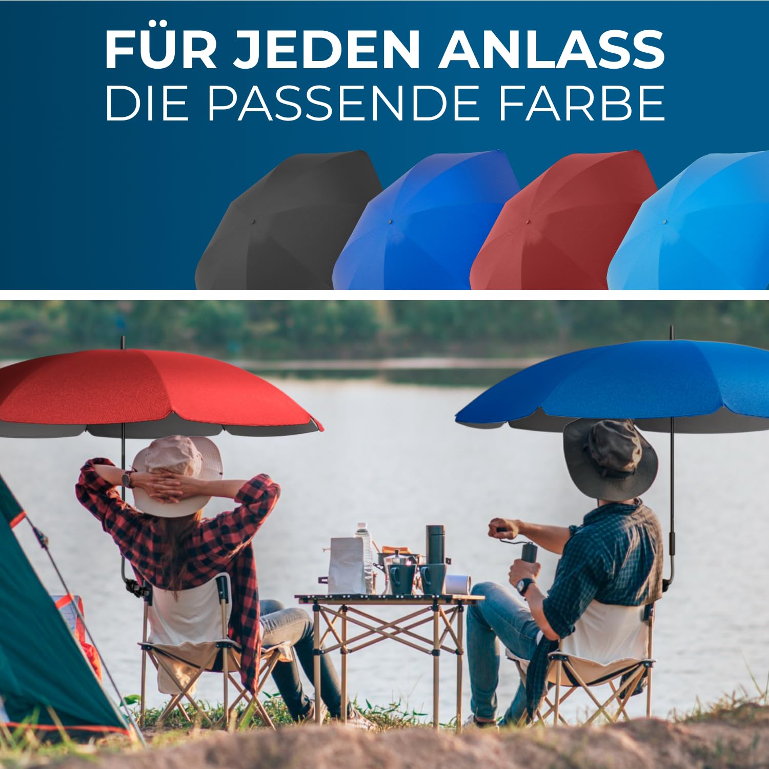 STYNGARD Stuhl Sonnenschirm für Liegestuhl mit UV Schutz 50+ / 120 cm Kuppelmaß mit Überhang - Klemmschirm Campingstuhl - Schirm für Stuhl mit Universal-Klemme Modell SAN FRANCISCO