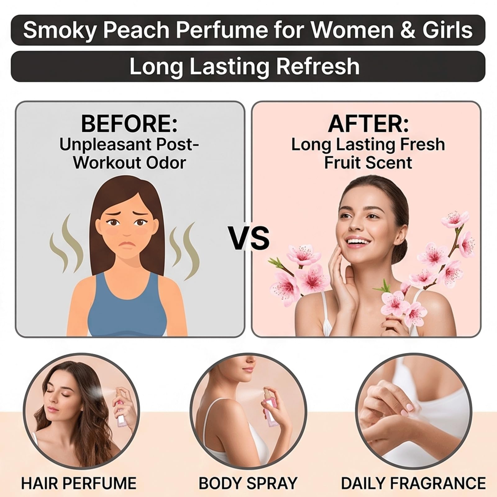 Travel Size Mini Long Lasting Fruity Peach Parfüm, Hair & Body Peach Scented Fragrance Spray für Frauen, Long Lasting Sensitive Skin Summer Mist, Fruity Parfüms, All Skin Types Body Spray (5 stücke)