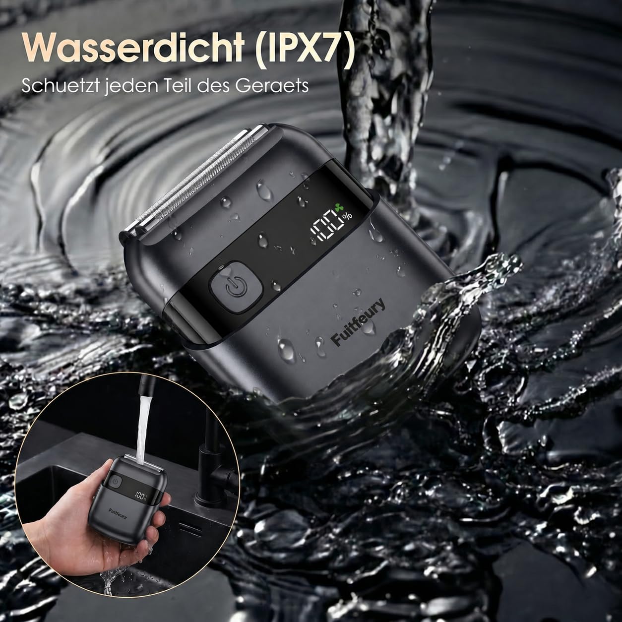 Elektrischer Folienrasierer: Tragbarer Mini-Elektrorasierer für Bart & Gesicht – IPX7 wasserdicht, kabellos, LED-Display, USB-C-Schnellladung, Präzisionsklingen für Reisen & Zuhause Schwarz
