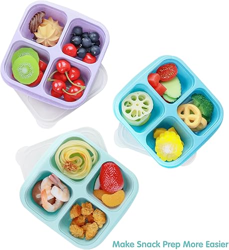 Miniatura 7 de Finorder Paquete de 3 Contenedores de Paja de Trigo, Caja Bento de Bocadillos Reutilizable de 4 Compartimentos para Niños Pequeños, Contenedores de