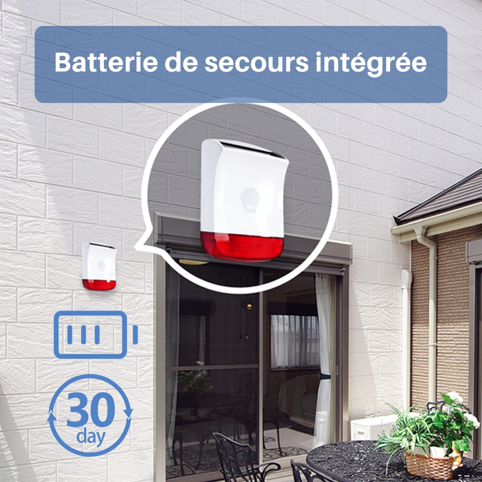 Chuango SPS-260 Sirène Solaire sans Fil - Alarme Antivol avec Lumière Stroboscopique Clignotante Rouge - Système de Sécurité Performant pour Maison - Volume 110 DB - Compatibles avec Accessoires